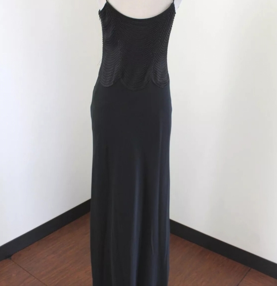 Vtg Cache Black Sequin Beaded Evening Dress Formal Gown Size 2 Scalloped Gatsby - Picture 4 of 14